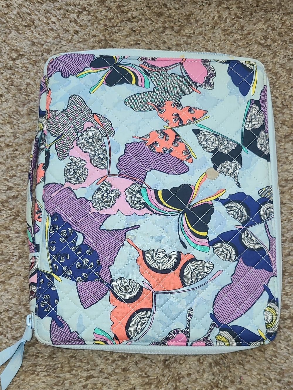 Vera Bradley Quilted Cosmetic Case in Light Blue with Multicolor Butterflies